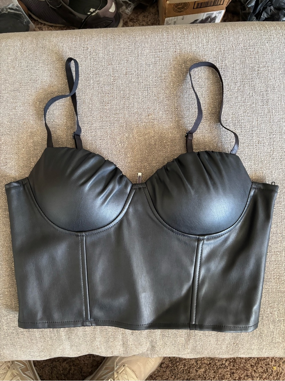 superdown Black Faux Leather Longline Bustier